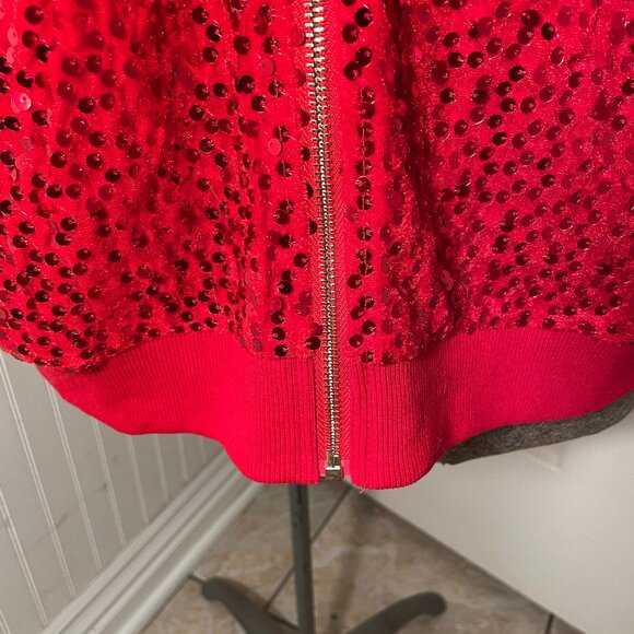 IN'VOLAND NWT Red Sequin Jacket Long Sleeve Knit Band Full Zipper Size 20W - Picture 5 of 9
